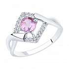 Кольцо из серебра с аметистом и фианитами