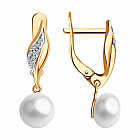 Серьги из золочёного серебра с жемчугом и фианитами