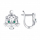 Детские серьги с зелёными фианитами «Кошечка»