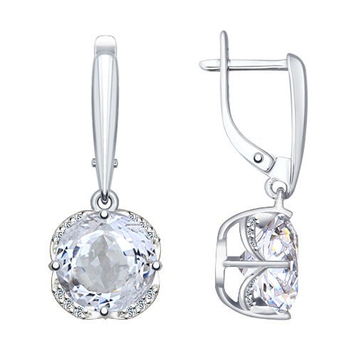 Серьги из серебра с горным хрусталем и фианитами