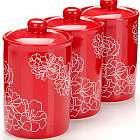 Набор банок для сыпучих «Цветы на красном» (610 мл, 3 шт)