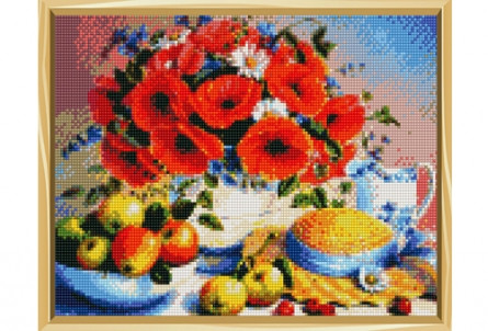 Алмазная мозаика «Натюрморт с маками» | Рыжий кот