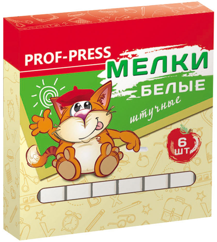 Набор школьных мелков, белые (6 шт) | Проф-Пресс
