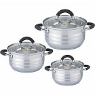 Набор кастрюль со стеклянной крышкой и силиконовыми ручками (3 шт, 1,9, 2,9, 3,9 л)