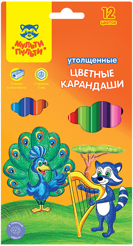 Карандаши цветные (12 цветов) | Енот в саванне | Мульти-Пульти