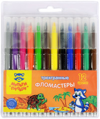 Фломастеры трехгранные (смываемые, 12 цветов)