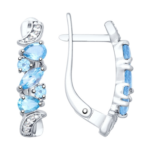 Серьги из серебра с топазами и фианитами