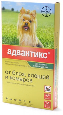 Капли для cобак «Адвантикс» от блох, клещей (до 4 кг, 4 пипетки)