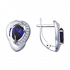 Серьги  из серебра с корундом сапфировым и фианитами