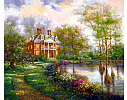 Алмазная мозаика «Уютный домик у озера» (без подрамника, с полным заполнением)