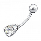 Пирсинг в пупок из серебра с фианитом