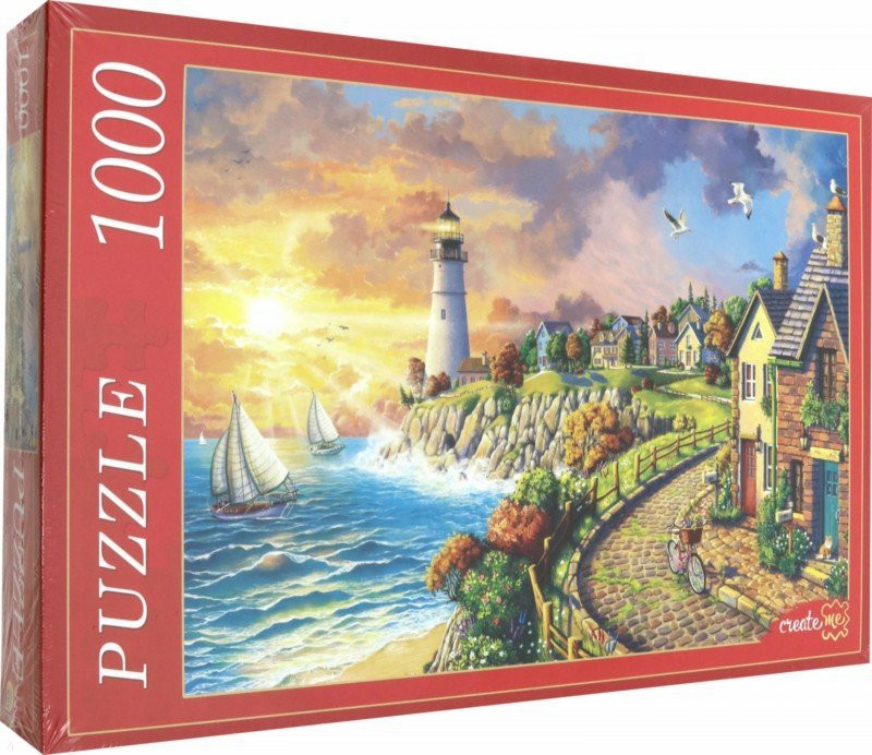 Пазл «Маяк у моря» | Puzzle 1000. CreatM | Рыжий кот