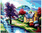 Алмазная мозаика «Милый домик у реки» (без подрамника, с полным заполнением)