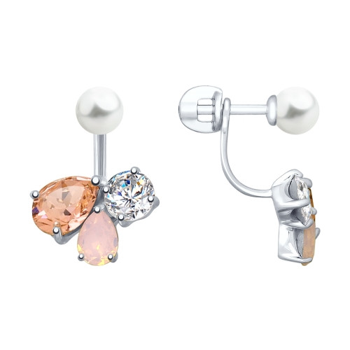 Серьги из серебра с жемчугом Swarovski и розовыми кристаллами Swarovski | SOKOLOV