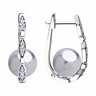Серьги из серебра с жемчугом Swarovski и фианитами