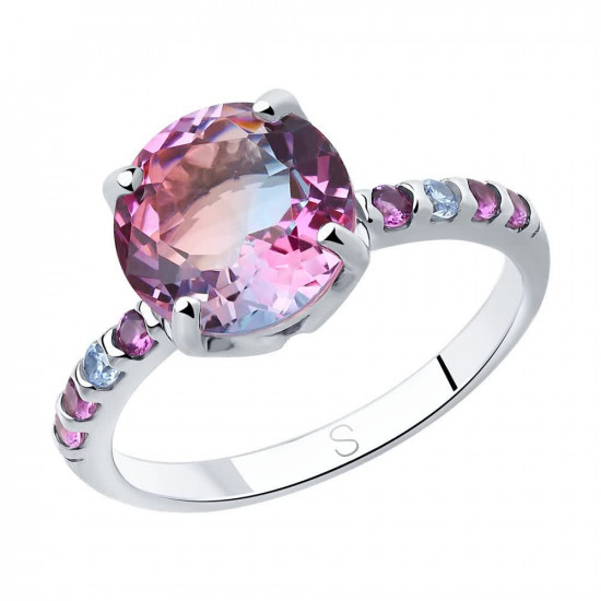 Кольцо из серебра с ситаллом и фианитами