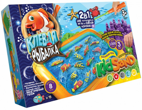 Игра настольная «2 в 1 Клёвая рыбалка и кинетический песок Kidsand»