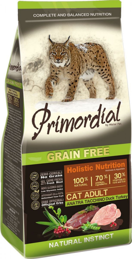 Корм беззерновой для кошек с уткой и индейкой | Grain Free | Primordial