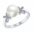 Кольцо из серебра с жемчугом и фианитами