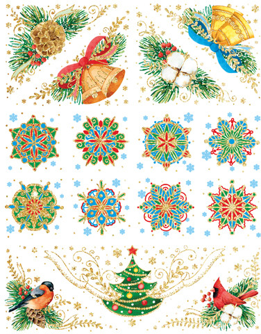 Новогоднее украшение для окон «Снежинки и колокольчики»