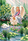 Картина по номерам на холсте «Ангелы у пруда с лебедем»