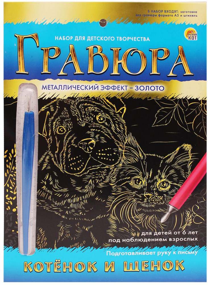 Набор для творчества «Котенок и щенок» | Золото | Рыжий кот