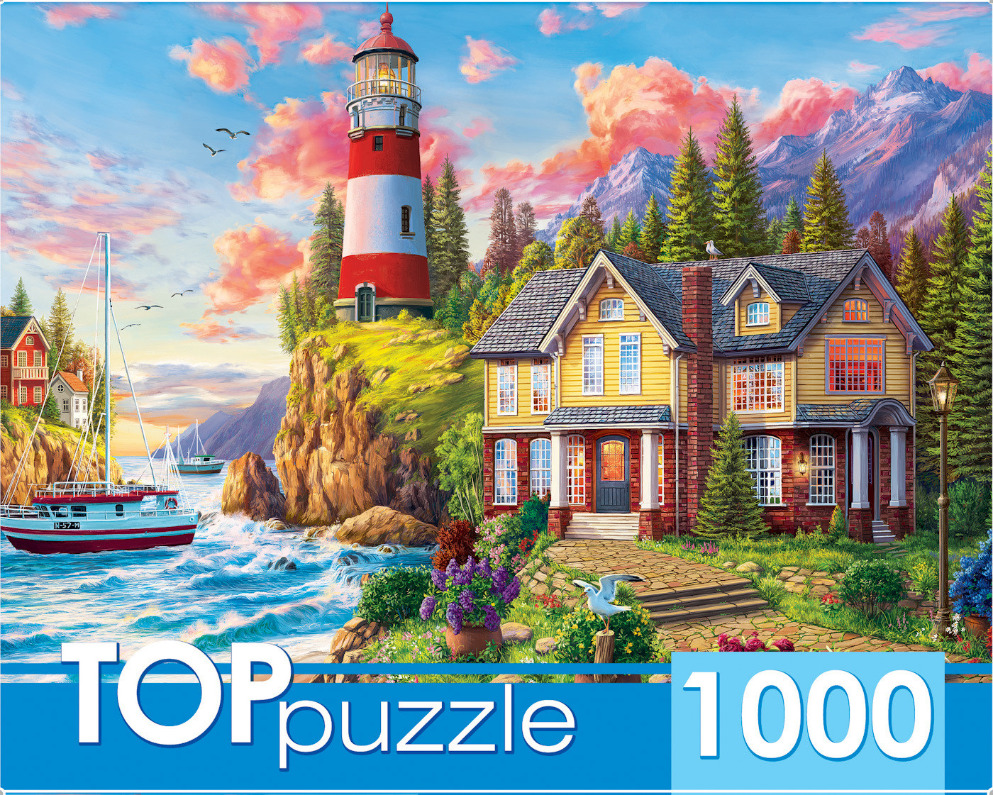 Пазл «Маяк и домик у моря» | TOPpuzzle-1000 | Рыжий кот