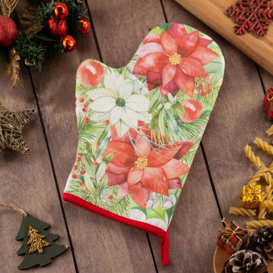 Варежка-прихватка «Christmas red flowers»