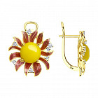 Серьги из золочёного серебра с эмалью, фианитами и янтарем