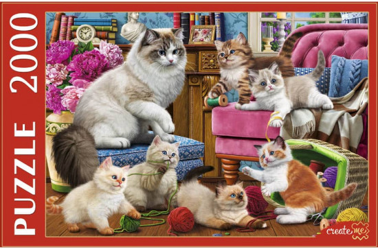 Пазл «Кошка с пушистыми котятами»
