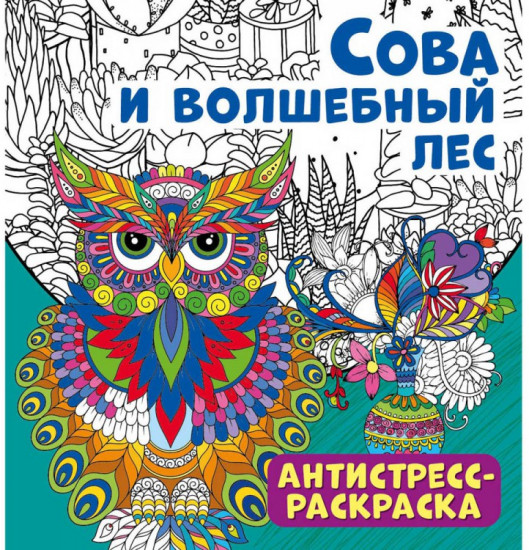 Антистресс-раскраска «Сова и волшебный лес»