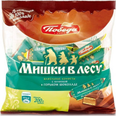 Конфеты вафельные с карамелью в горьком шоколаде «Мишки в лесу»
