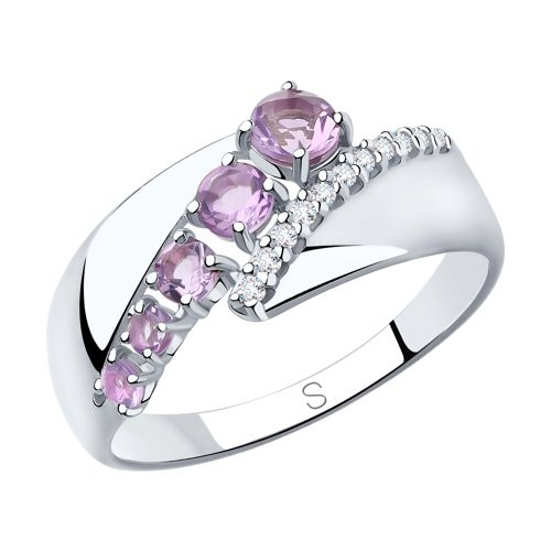 Кольцо из серебра с аметистами и фианитами
