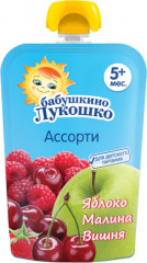 Пюре из яблок, малины и вишни