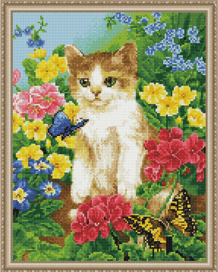 Мозаика алмазная «Котенок в саду»