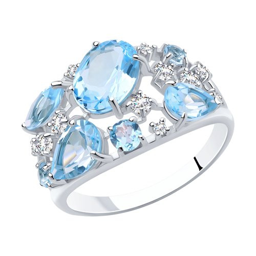 Кольцо из серебра с топазами и фианитами