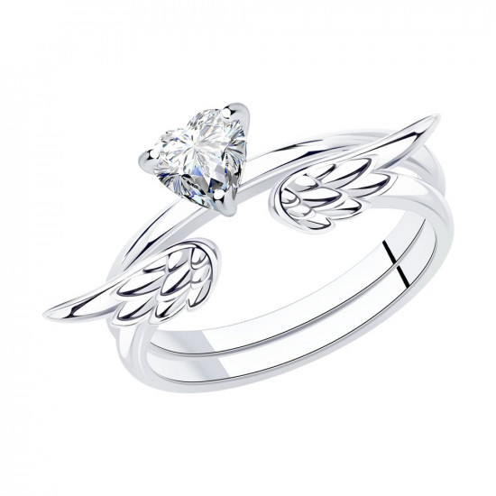 Кольцо из серебра с родированием и фианитом