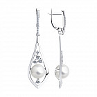 Серьги из серебра с жемчугом и фианитами