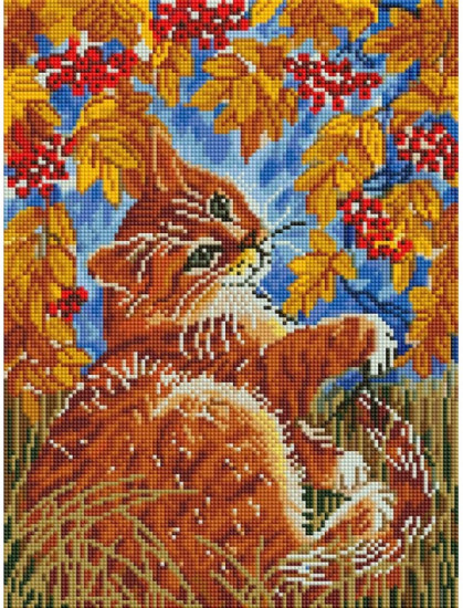 Мозаика алмазная «Кот с рябиной»
