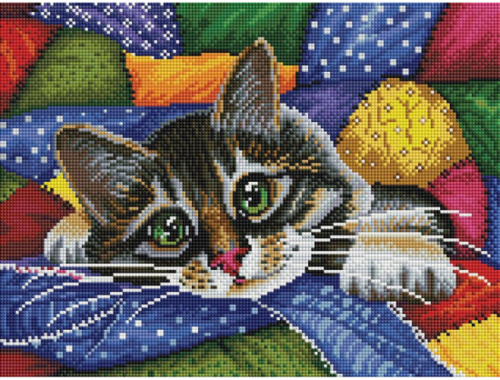 Мозаика алмазная «Котик в лоскутках»