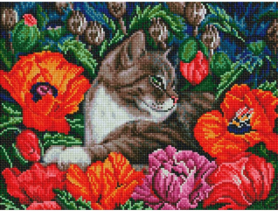Мозаика алмазная «Кот в маках»