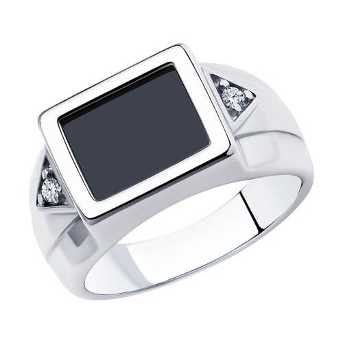 Кольцо из серебра с ониксом и фианитами