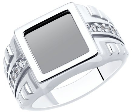 Кольцо из серебра с ониксом и фианитами