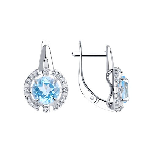 Серьги из серебра с топазами и фианитами