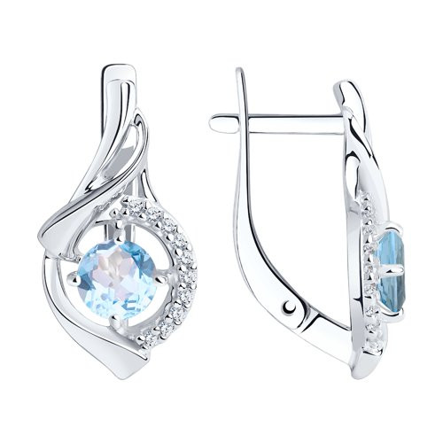 Серьги из серебра с топазами и фианитами