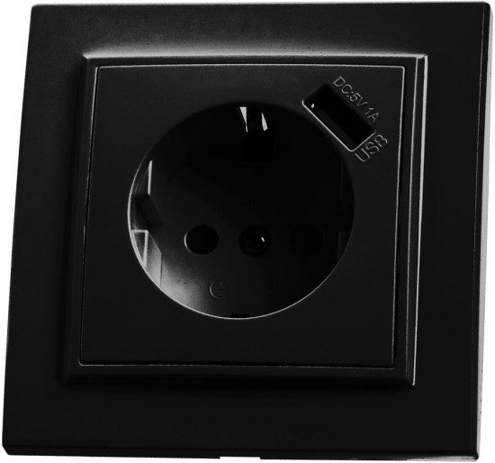 Розетка 1-местная с защитной шторкой и USB