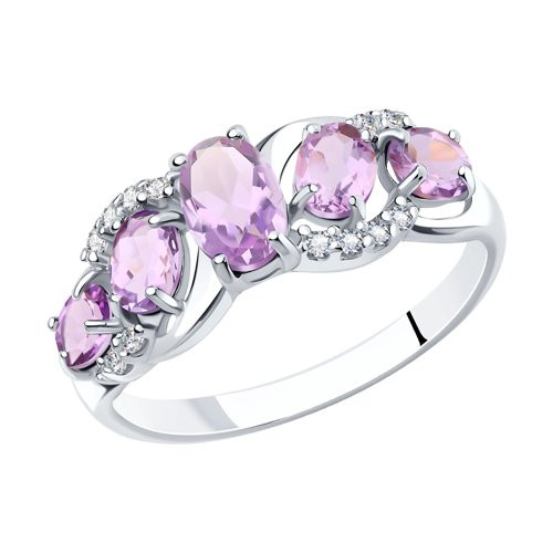 Кольцо из серебра с аметистами и фианитами
