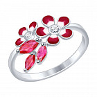 Кольцо из серебра с эмалью и фианитом