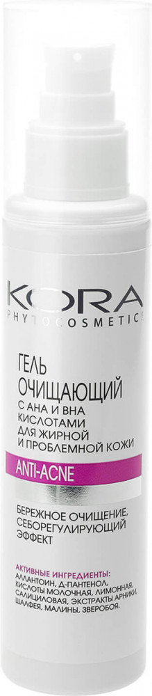 Гель очищающий с АНА и ВНА кислотами | KORA