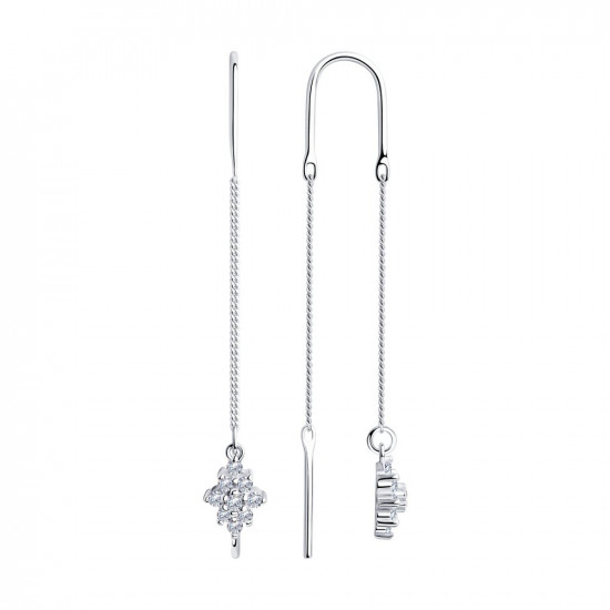 Серьги-цепочки из серебра с фианитами